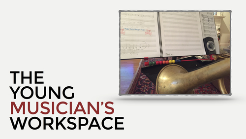 Lesson House Stand:  Notice the deep shelf, metronome, tray for pencil, reeds, rosin, valve oil, and the colorful beads that help younger students stay on track when performing a selection ten times in a row.